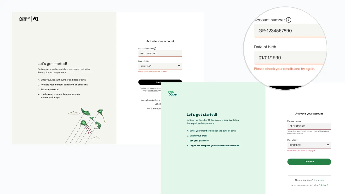 Error messaging — designed with security to help members self-resolve without
                                exposing sensitive data.
